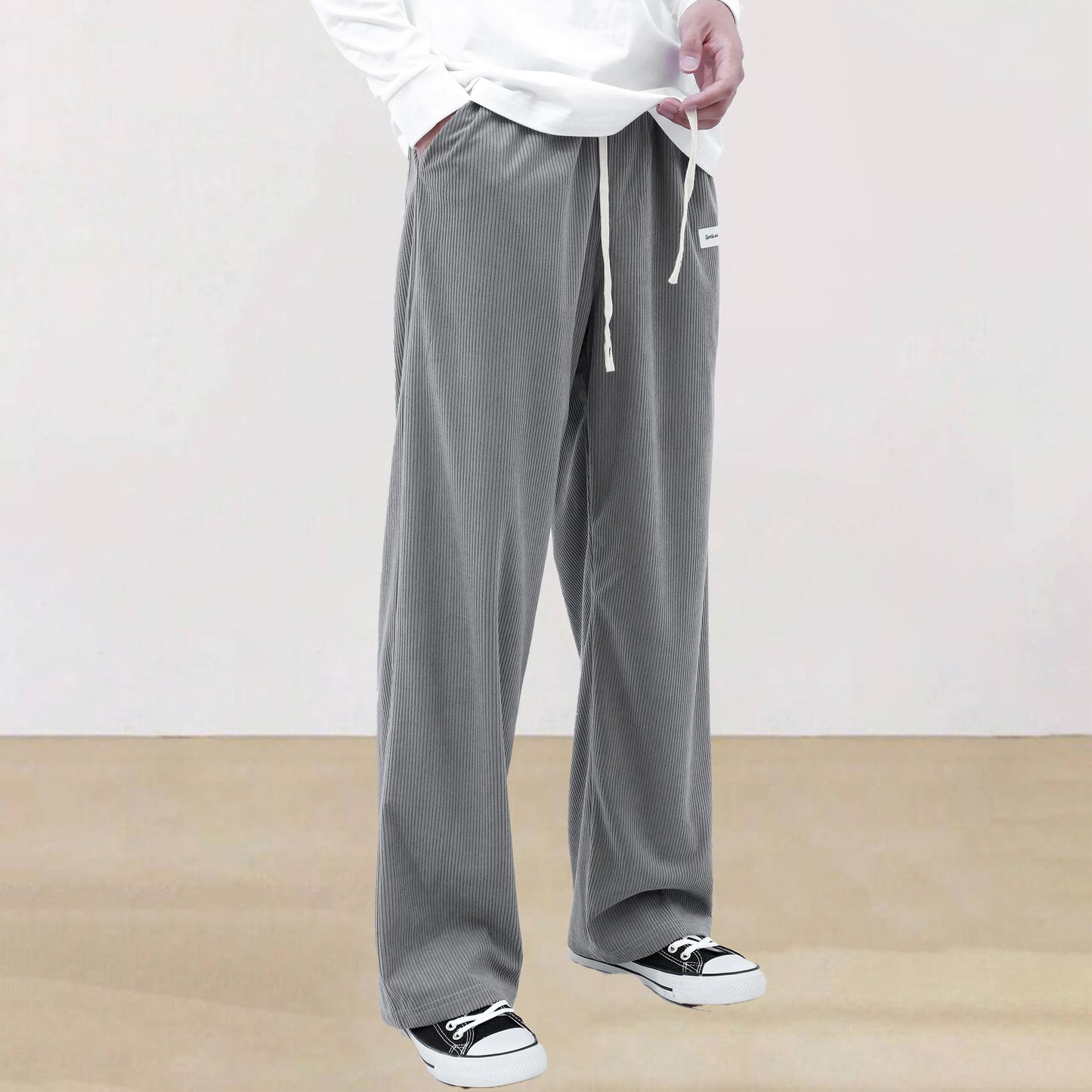 Mens Corduroy Joggers Pants Casual Cargo Pants Drawstring Elastic Waist Baggy Tapered Sweatpants with Pockets Outdoor Sweatpants