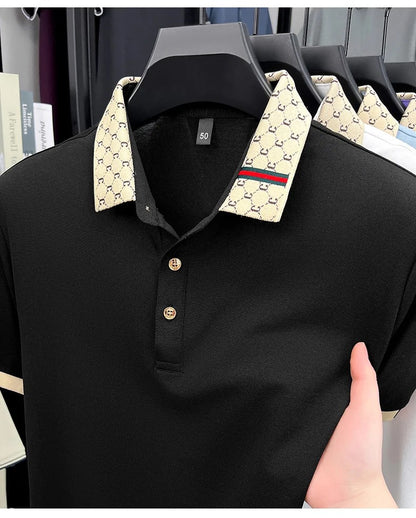 High quality men's short sleeve polo shirt summer light luxury business style comfort casual patchwork neckline fashion T-shirt