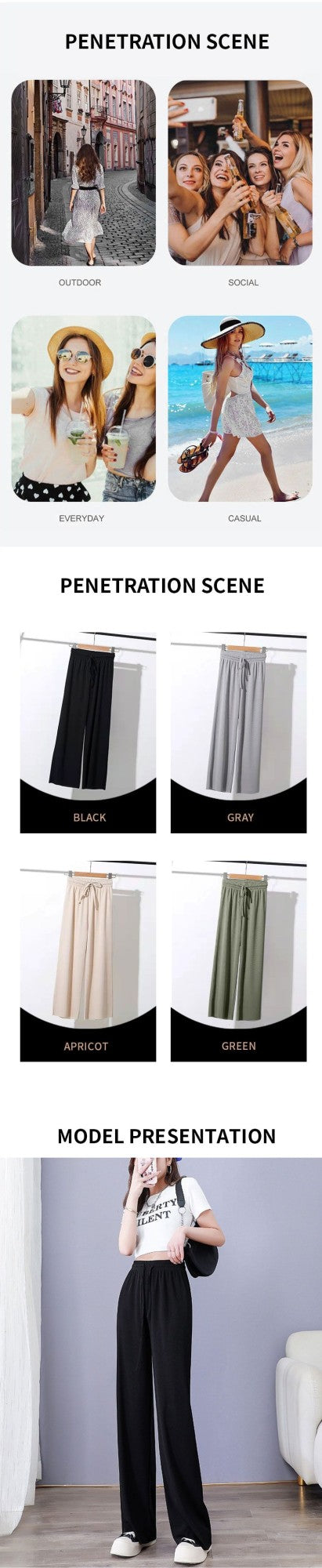 Women Pants Spring Summer Ice Silk Wide Leg Pants 2025 High Waist Loose Straight Casual Pant Female Outdoor Black Trousers