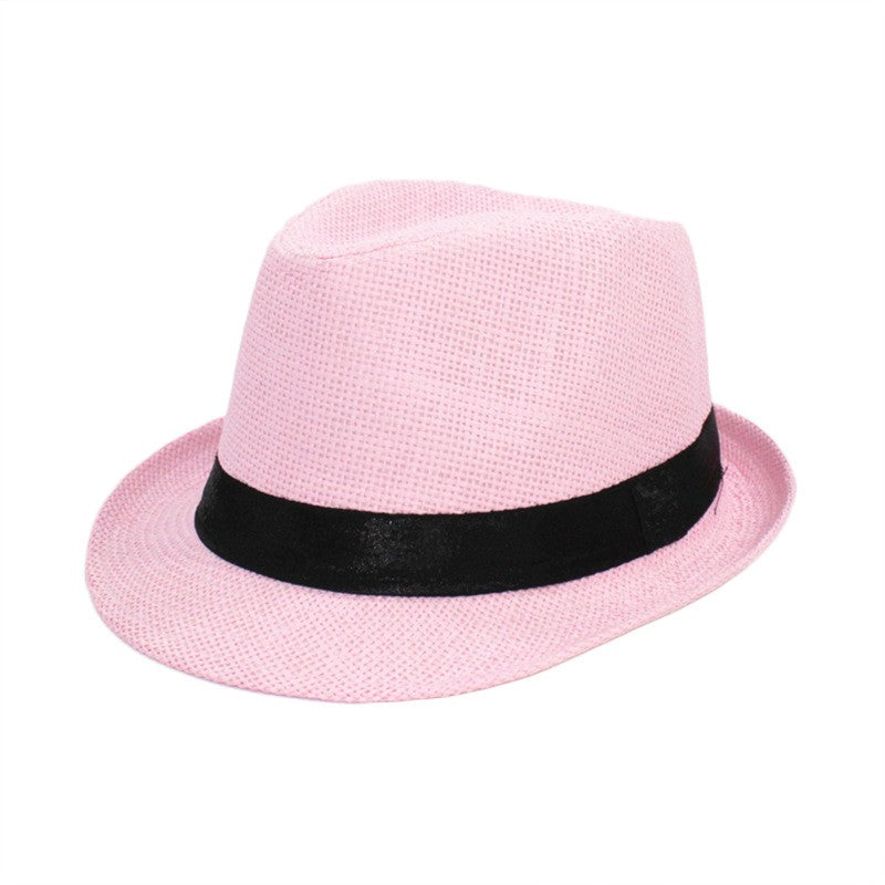Fashion Unisex Women Men Straw Hat Ribbon Curling Brim Jazz Fedora Hat Panama Gangster Cap Outdoor Beach Parent-Child Sun Hats