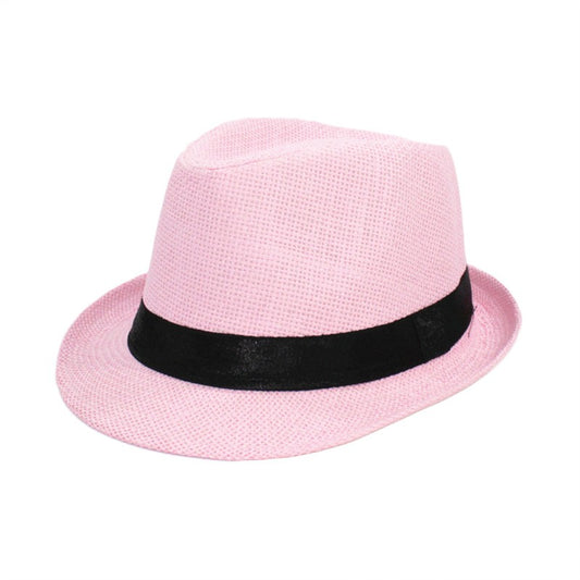 Fashion Unisex Women Men Straw Hat Ribbon Curling Brim Jazz Fedora Hat Panama Gangster Cap Outdoor Beach Parent-Child Sun Hats