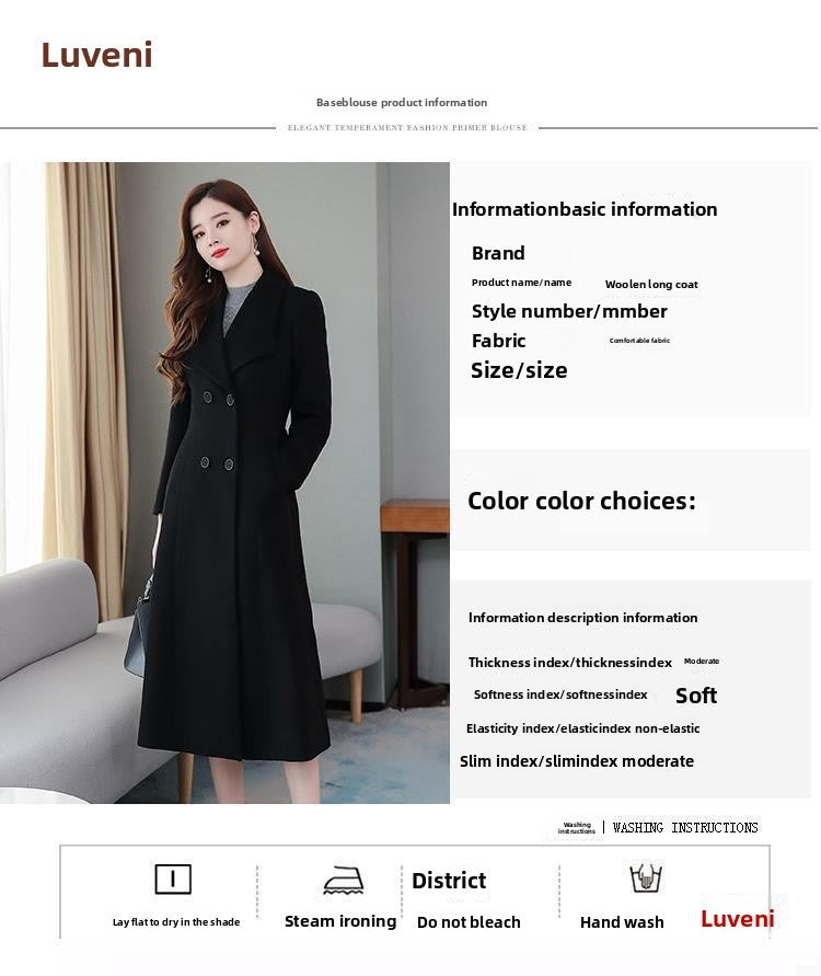 Plus Size Women's Overcoat Long Thickened Woolen Coat Long Collar Slim Fit Waist Cinched Outerwear Spring Autumn New Style Ho...