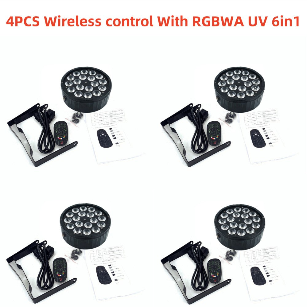 4Pcs LED PAR Light 18X18W RGBWA+UV Remote control disco light Flat Par Light  Family Birthday Party Theater Wedding KTV Bar