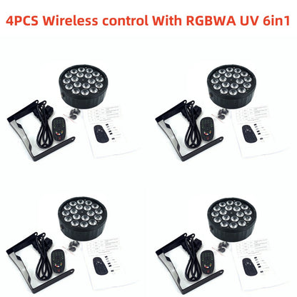 4Pcs LED PAR Light 18X18W RGBWA+UV Remote control disco light Flat Par Light  Family Birthday Party Theater Wedding KTV Bar