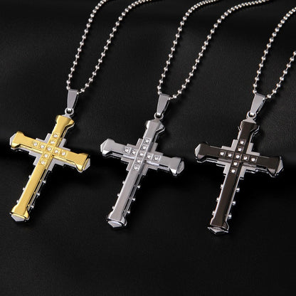 SUMENG 2025 Novo Colar Masculino de Aço Inoxidável com Pingente de Cruz de Cristal Jesus nas Cores Dourado/Preto/Azul e Zircônia