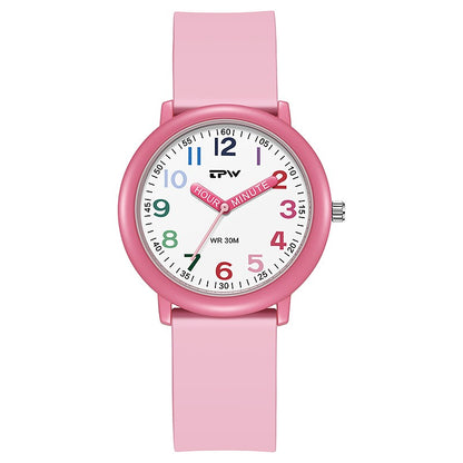 TPW Learning Watch Colorful Dial Cute Watch For Young Ladies Rubber Strap Luminous Hands