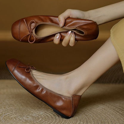 Mary Jane Women Loafers Hand Stitch Casual Streetwear Ballet Flats Soft Sole Solid Color Women Shoes Comfy Round Head Bow Shoes