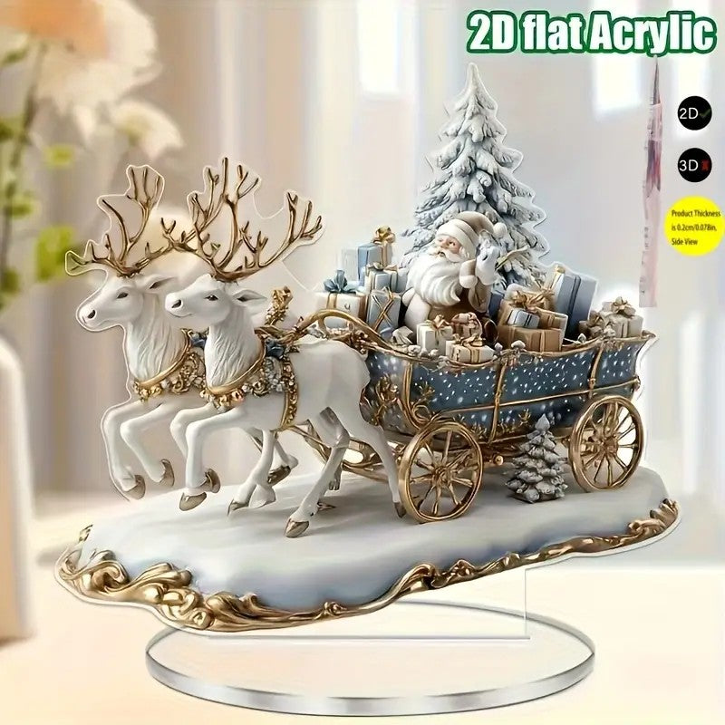 1PCS Santa Claus And Reindeer Sled Desktop Decoration Christmas Decoration Animal Themed Living Room Decora Holiday Party Gifts