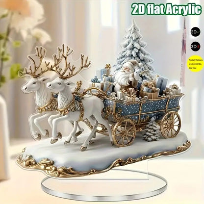 1PCS Santa Claus And Reindeer Sled Desktop Decoration Christmas Decoration Animal Themed Living Room Decora Holiday Party Gifts