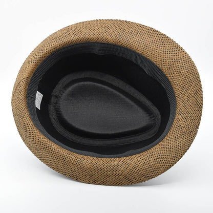 Fashion Unisex Women Men Straw Hat Ribbon Curling Brim Jazz Fedora Hat Panama Gangster Cap Outdoor Beach Parent-Child Sun Hats