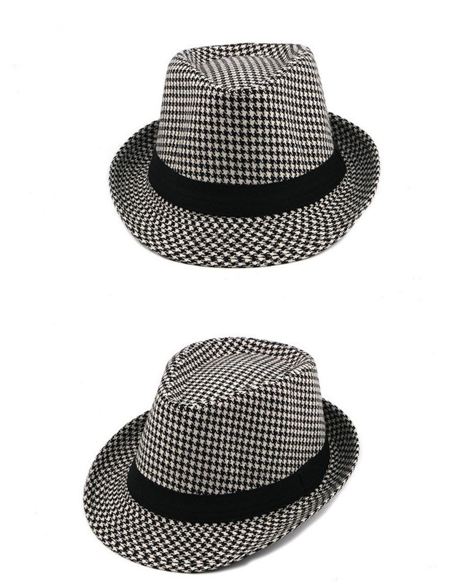 Primavera Verão Novo Chapéu Xadrez Vintage Masculino Chapéu de Lã para Homens de Meia-Idade e Idosos Chapéu de Cavalheiro Chapéu de Jazz