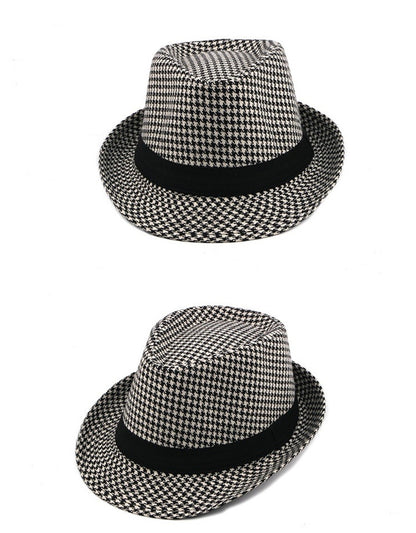 Primavera Verão Novo Chapéu Xadrez Vintage Masculino Chapéu de Lã para Homens de Meia-Idade e Idosos Chapéu de Cavalheiro Chapéu de Jazz