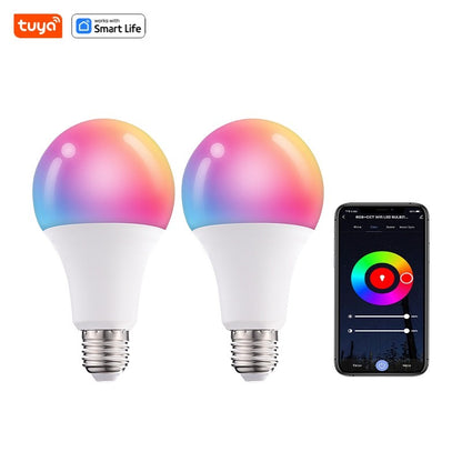 Bluetooth Remote Control LED Night Light Bulb E27 RGB 220V 15W Dimmable LED Lamp For Bedroom Decor Work With Tuya Smart Life APP