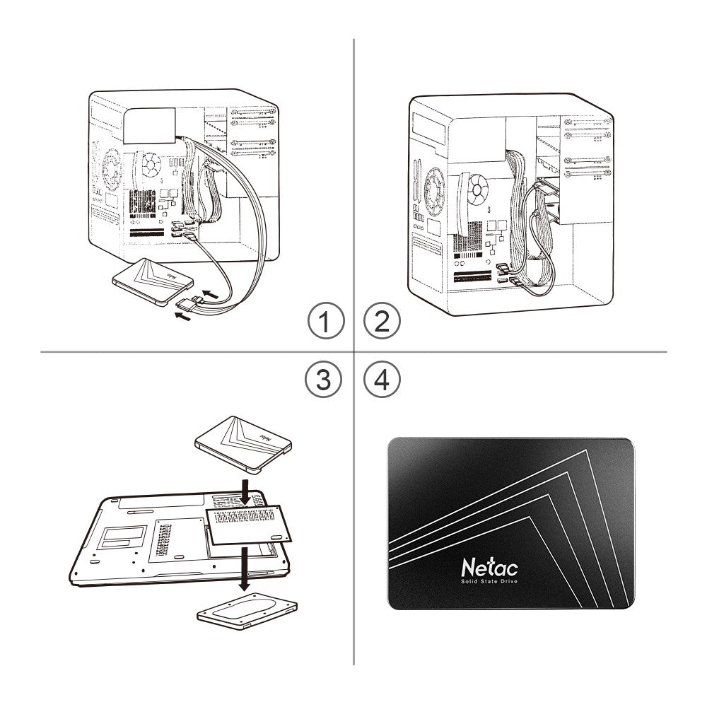 Netac 128 GB 256 GB 512 GB 1 TB 2 TB SSD SATA SATA3 Disco Rígido de Estado Sólido Interno de 2,5 polegadas para Desktop Laptop