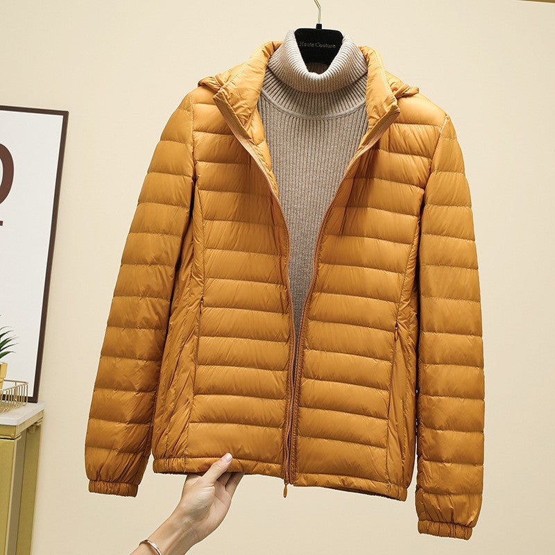 Schinteon Women Ultralight 90% White Duck Down Jacket with Removable Hood Autumn Winter Thin Outwear Portable Storage 2024 New