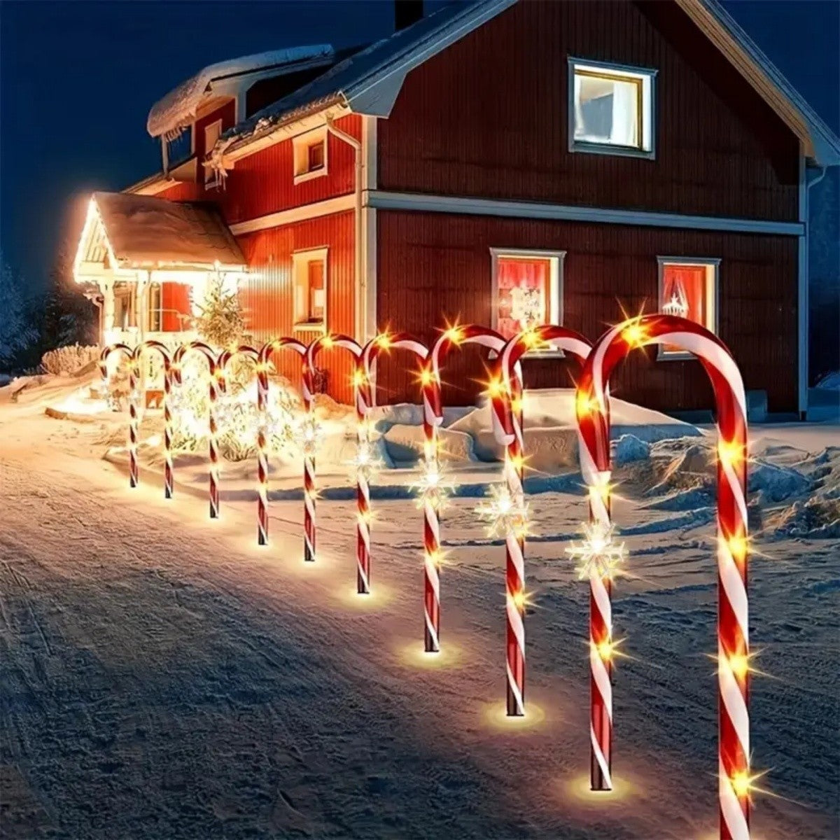 5PCS/Set Solar Snowflake Cane Light Outdoor Waterproof Candy Ground Light Garden Landscape Christmas Decoration Lawn Light