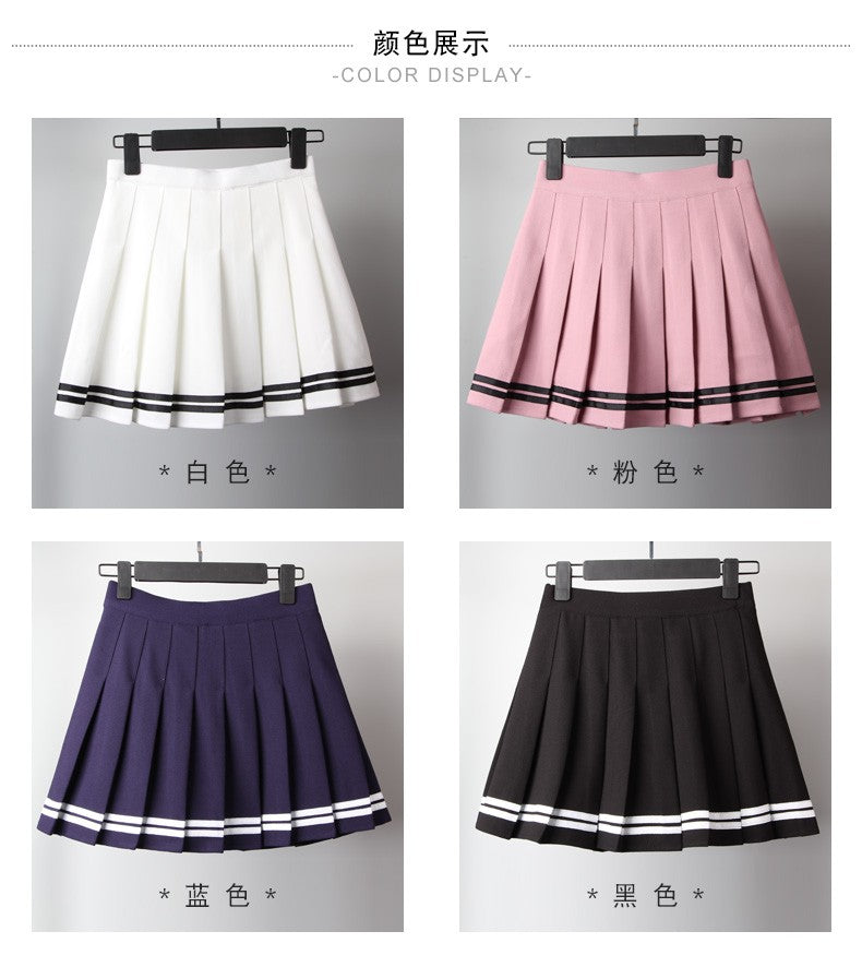 High Waist Women's Skirts Striped Pleated Elastic Waist Female Sweet Mini Dance Plaid Skirt Y2k Korean England Style