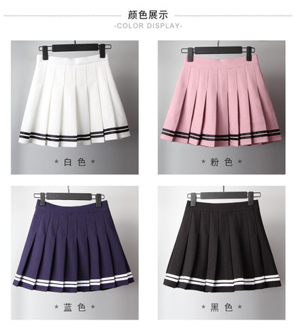 High Waist Women's Skirts Striped Pleated Elastic Waist Female Sweet Mini Dance Plaid Skirt Y2k Korean England Style