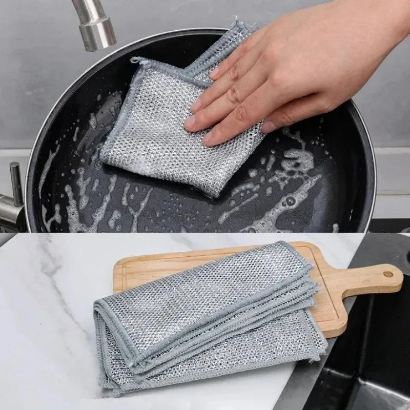 20/5pçs Pano de Limpeza de Fio de Aço Espessado Sem Riscos Dupla Camada Ferro Microfibra Pano de Prato de Malha Esponja de Lavar Panelas Panos de Cozinha