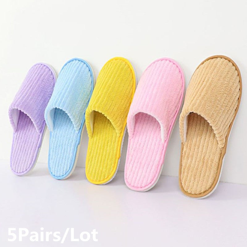 5 Pairs/Lot Mix Colors Men Women Disposable Hotel Slippers Cotton Slides Home Travel SPA Slipper Hospitality Cheap Footwear
