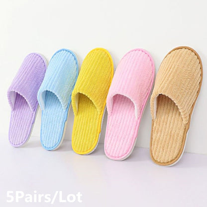 5 Pairs/Lot Mix Colors Men Women Disposable Hotel Slippers Cotton Slides Home Travel SPA Slipper Hospitality Cheap Footwear