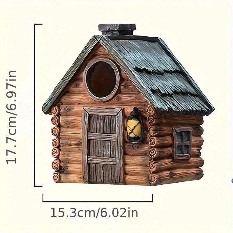 Casa de Pássaro Rústica para Jardim, Resina ABS Durável com Telhado de Madeira. Ideal para Observação de Pássaros e Decoração Externa. Não Precisa de Bateria.