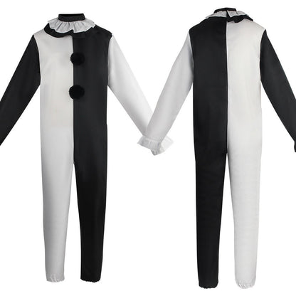 Terrifier Clown Cosplay Costume Black White Jumpsuit Dress for Men Women Halloween Horror Party Role Play Outfit Carnival Dress