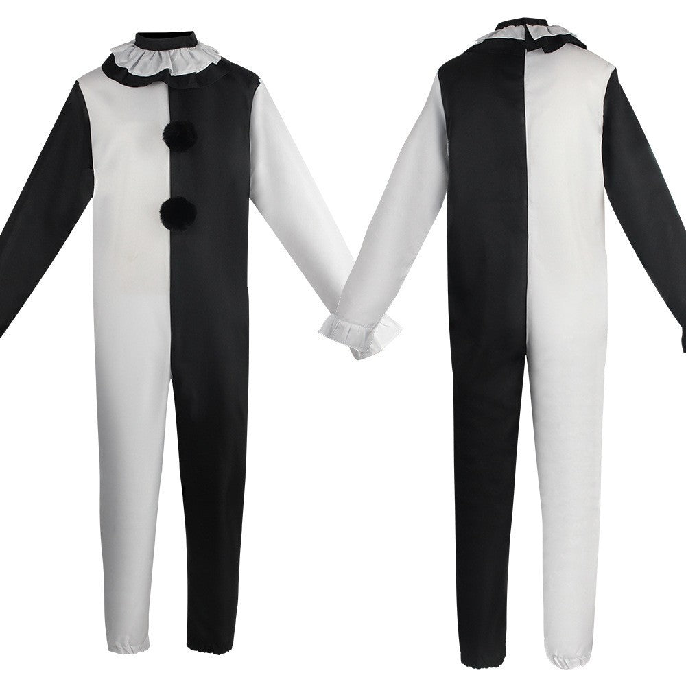 Terrifier Clown Cosplay Costume Black White Jumpsuit Dress for Men Women Halloween Horror Party Role Play Outfit Carnival Dress