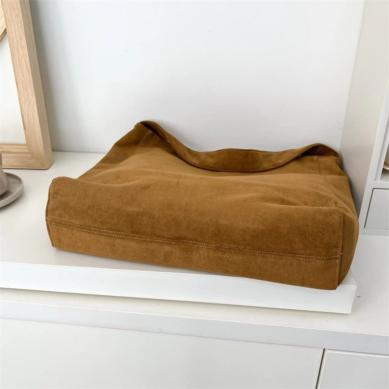Retro Suede Frosted Tote Bag Winter Simple Design Versatile Work Commuting Shoulder Bag Women's Large Capactiy Handbags