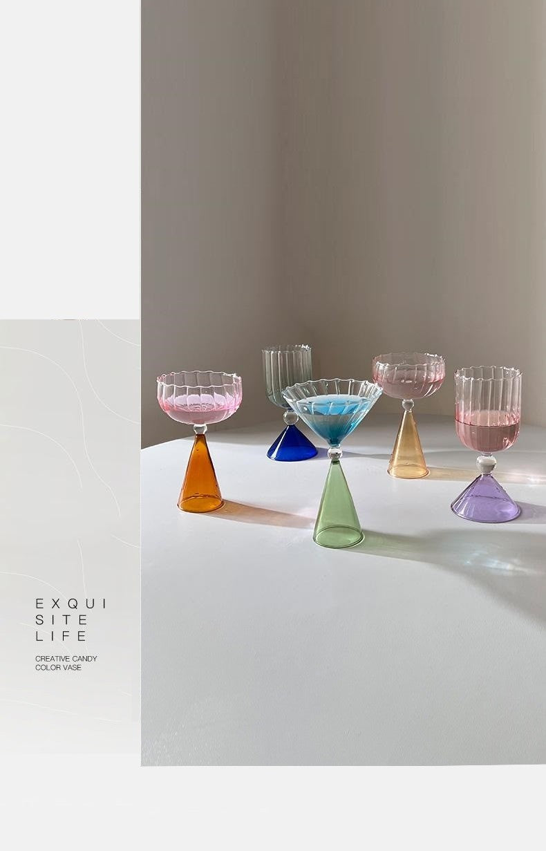 Taças de Coquetel Estilo Onda com Efeito Duas Cores Criativas Verde Azul Âmbar Roxo para Martini Mojito Champagne Margarita