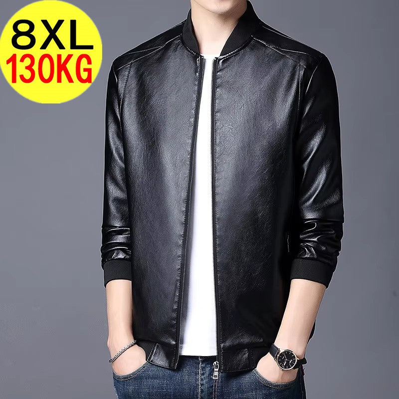 Plus Size 8XL Trendy Men's PU Leather Jacket Stand Collar Motorcycle Coat Casual Biker Jacket Men's Fashion Outerwear Streetwear