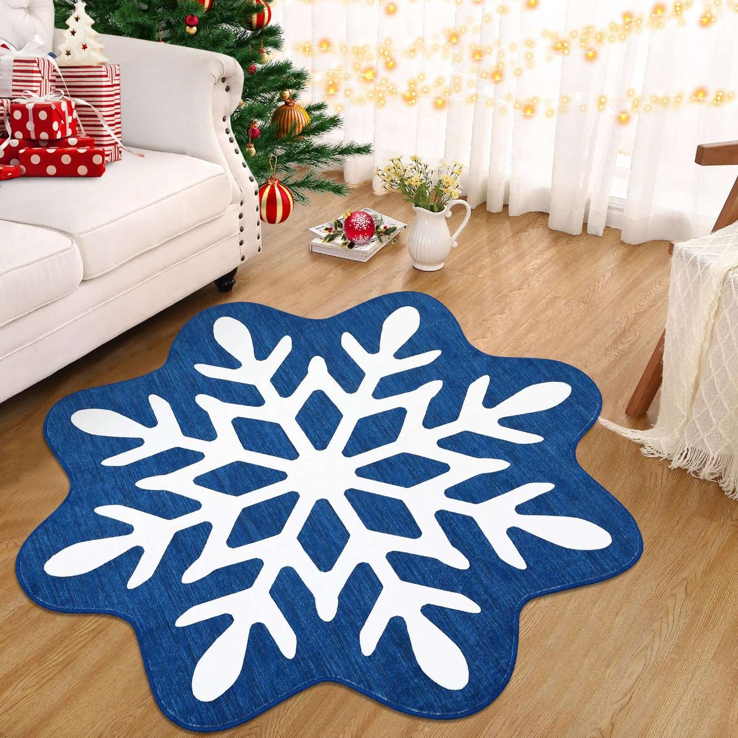 VIKAMA Christmas Snowflake Rug Stain-Resistant And Machine-Washable Bathroom Mat Bedroom Entrance Rug Bedside Carpet Home Décor
