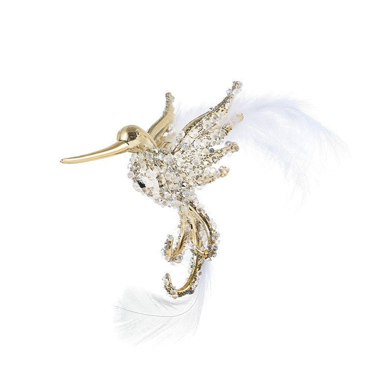 1PC Gold/Silver Artificial Hummingbird Pendant With Feather Glitter Bird Christmas Tree Ornament 2026 New Year Decorations