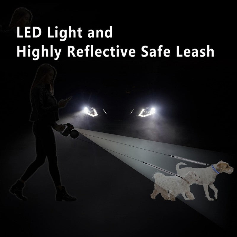 Guia Dupla Retrátil Automática para Cães 3m com Lanterna LED Caixa para Saco de Lixo Coleira Dupla Roda 360 Graus Acessórios para Animais de Estimação