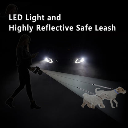 Guia Dupla Retrátil Automática para Cães 3m com Lanterna LED Caixa para Saco de Lixo Coleira Dupla Roda 360 Graus Acessórios para Animais de Estimação