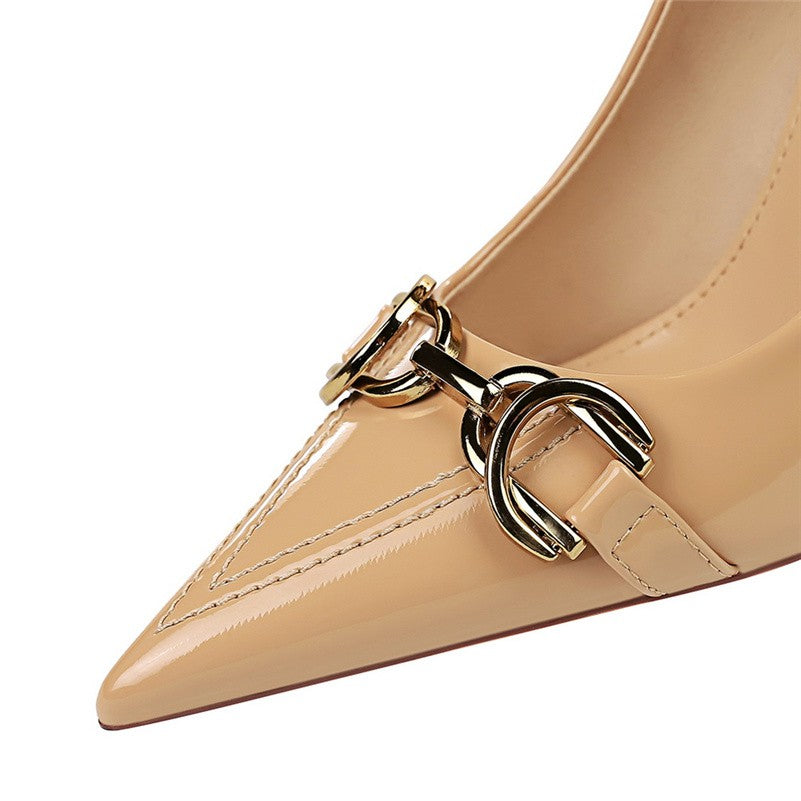 Luxury Design Women 10cm High Heels Metal Buckle Green Pumps Lady Plus Size Wedding Stiletto Heels Party Nude Replica Prom Shoes
