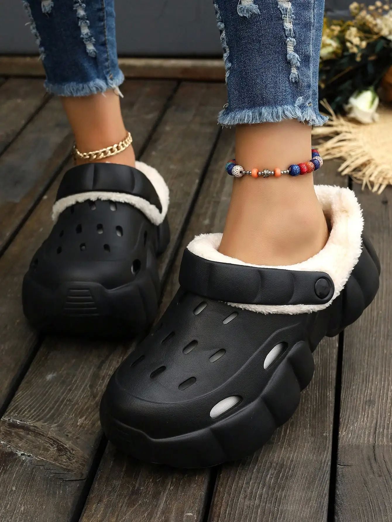 BEVERGREEN Women's 2023 fashion winter clogs DIY hollow outdoor EVA material platform padded warm lining shoes