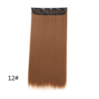 Alongamento de Cabelo Sintético Invisible Hair Extensions com 5 Clipes, 60cm, Liso, Resistente ao Calor, para Mulheres