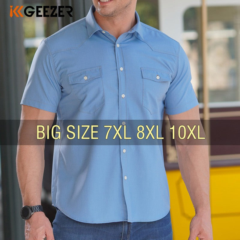 Men Shirt Denim Short Sleev Cotton Oversize 6XL 7XL 8XL 10XL Plus Size Summer Fashion Casual Cowboy Pockets Loose High Quality