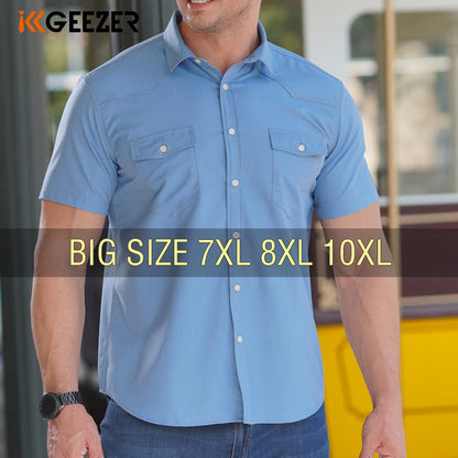 Men Shirt Denim Short Sleev Cotton Oversize 6XL 7XL 8XL 10XL Plus Size Summer Fashion Casual Cowboy Pockets Loose High Quality