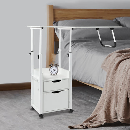 Foldable Laptop Desk with Wheels Height Adjustable Bedside Computer Table Portable Bedroom Office Table