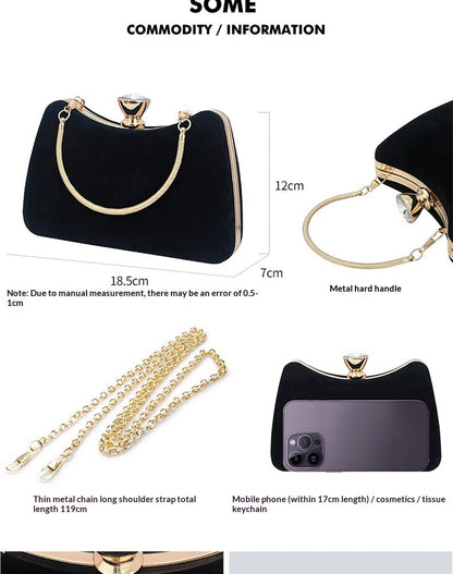 Luxury Black Satin Evening Clutch Bag High-Quality Flannel Small Handbag Elegant Dinner Party Crossbody Wallet for Women