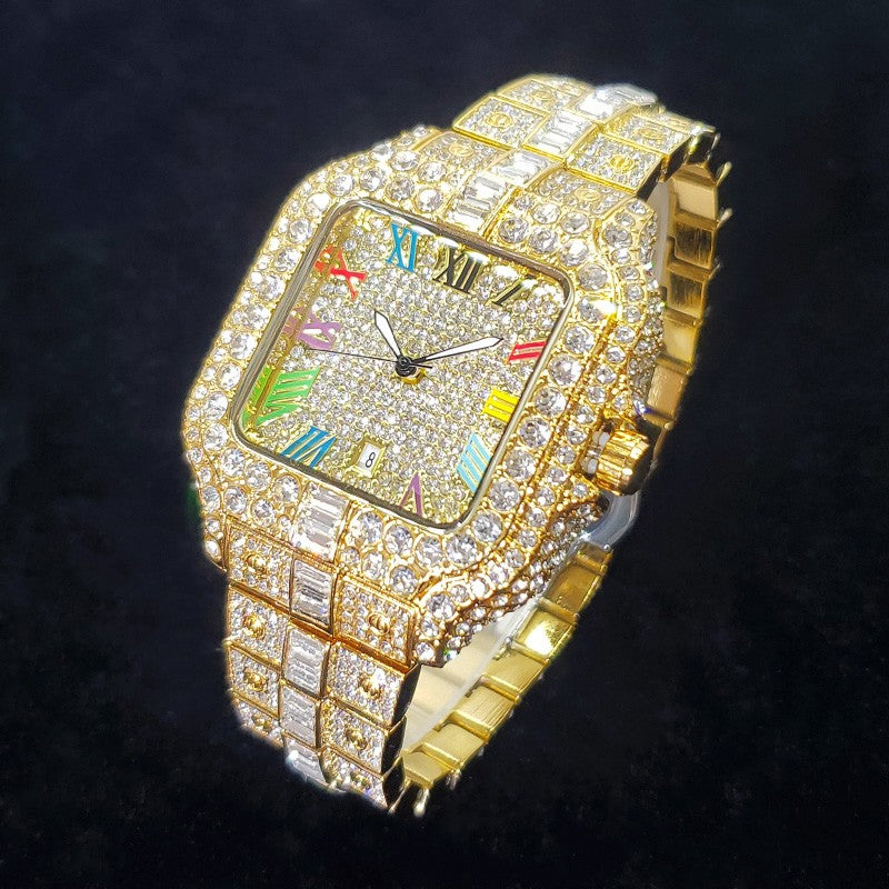2025 New Luxury Diamond Watch Men Fashion Iced Out Square Colorful Number Watches Hip Hop Bling Jewelry Reloj Hombre for Party
