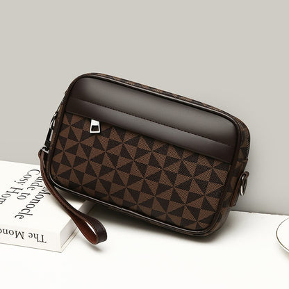 Fashion Business Shoulder Bag PU Leather Men Clutch Bag Wide Strap Crossbody Bag Designer Casual Male Messenger Pack Phone Purse