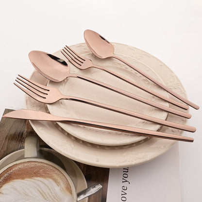 40pcs Rose Gold Dinnerware Set Mirror Fork Knife Spoon Tableware Western Stainless Steel Cutlery Set Dessert Fork Spoon Flatware