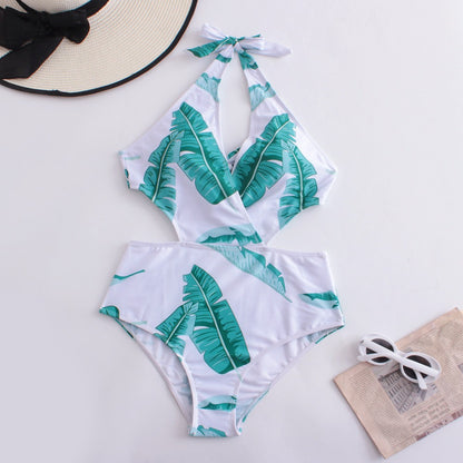 V-neck Halter Bikini Hollow Out Bandage Backless Monokini Vacation Swimwears Women Swimsuit Brazilian Beach Outfit Bathing Suits