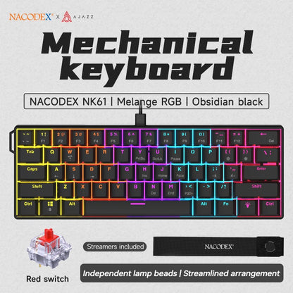 Teclado Mecânico Gamer com Fio Ajazz NK61 Efeitos de Iluminação RGB Suporta Teclas Hot-Swappable 61 Teclas Teclado Mecânico Gamer