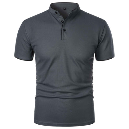Summer Men's Short Sleeve Collar Tshirts New Solid Color Casual Polo Shirt Trendy Breathable Loose Basic Splice Top