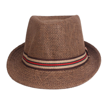 Chapéu de Palha Masculino Moda Primavera Verão Chapéus de Sol Praia Feminino Cor Sólida Fedoras Fita Listrada Casual Cowboy Jazz Cap Gangster Cap