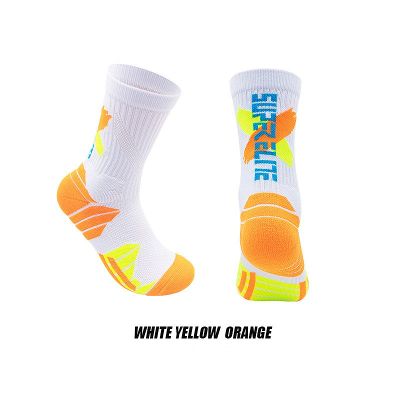 1 Pair High Tube Professional Practical Sport Socks Men's Towel Bottom Thickened Shock Absorbing Contrast Color Elite Socks